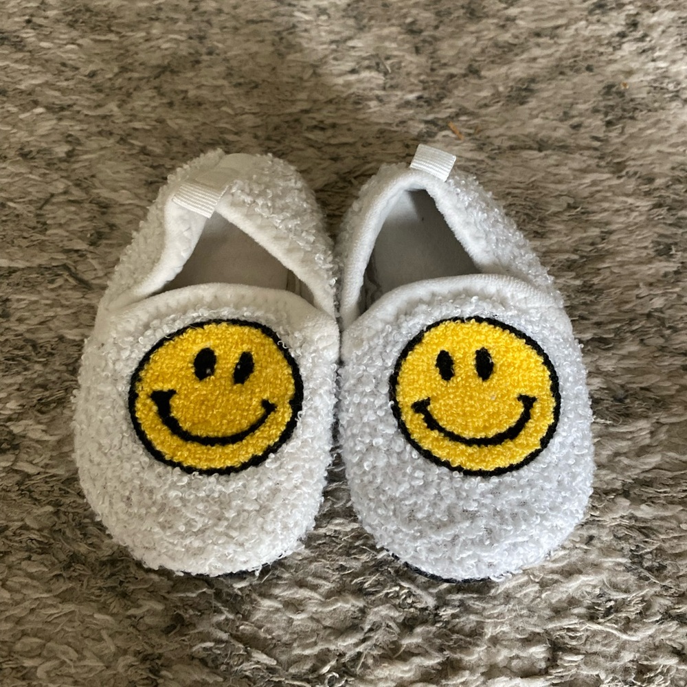 White Slippers with Yellow Smiley Face